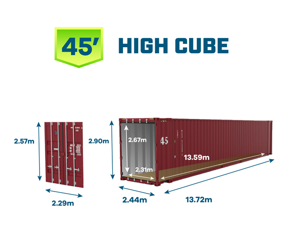 45HQ container size welltrans logistics shipping from china