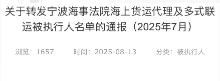 Ningbo Maritime Court Executed Parties List